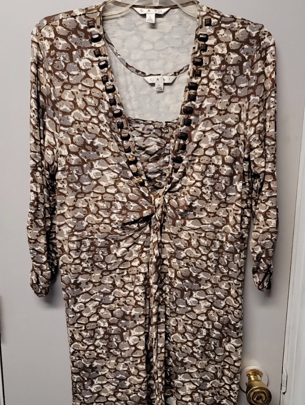 Cabi Cobblestone Open Cardigan Knit Top Front-Ties with matching tank Size Large